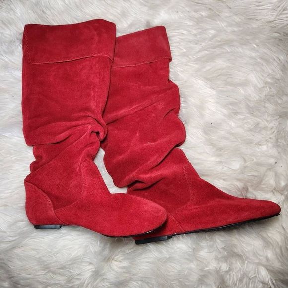 Gianni Bini Shoes - NWOT Gianni Bini Red Suede Slouchy Fold Over Boots